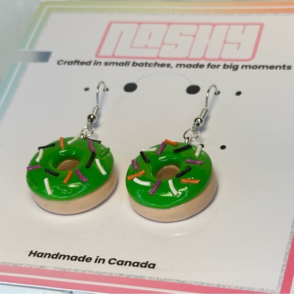 Green Sprinkled Halloween Donut - Handmade Earrings - Picture 7 of 7